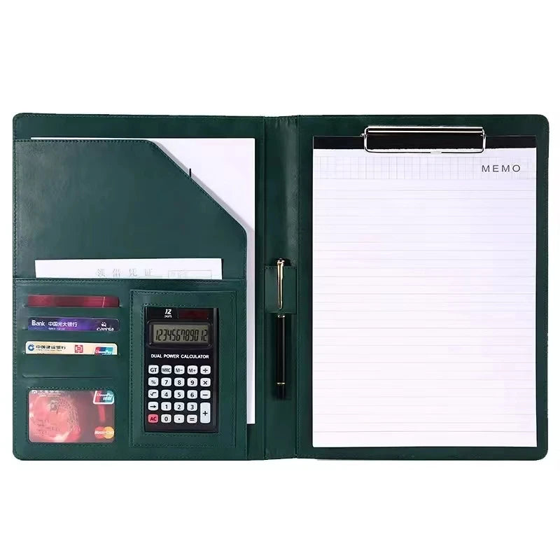 2026 A4 PU Leather Business Padfolio Organizer Case Vintage Binder Business Manager Document Pads Office File Folder