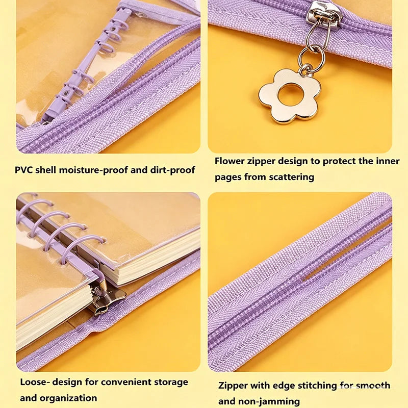 A5 Binder Cute Transparent Binder Notebook Filing Cabinet A5 Ring Pockets Leaf Filing Cabinet A5 Macaron Binder HYJ02