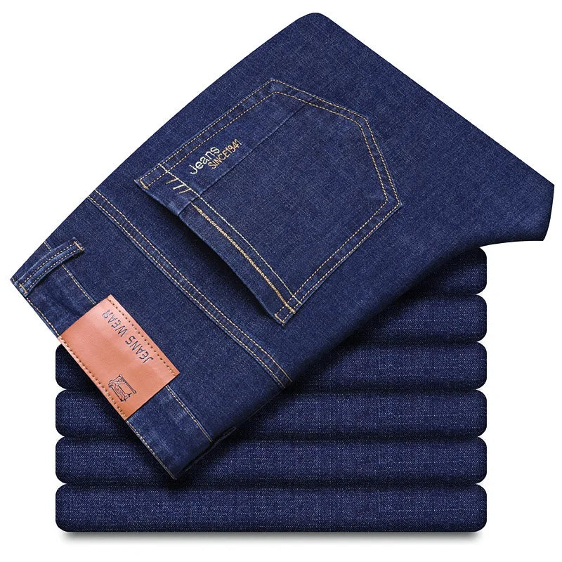 Summer Thin Men's Elastic Cotton Jeans Fashion Blue | SAMAG