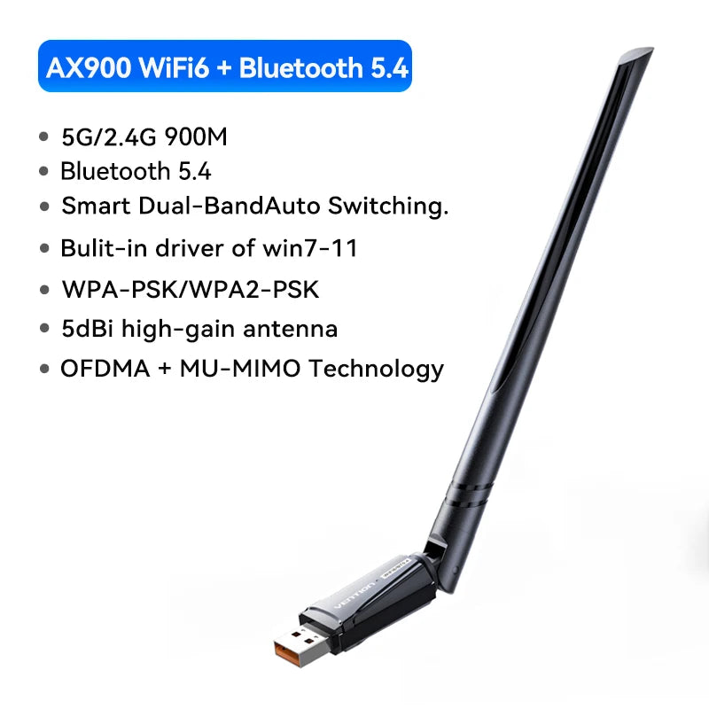 Vention WiFi 6 USB Adapter AX900 Wireless Network Card Dual Band 2.4GHz 5GHz Dongle Antenna for Windows - Visuel 11 | SAMAG