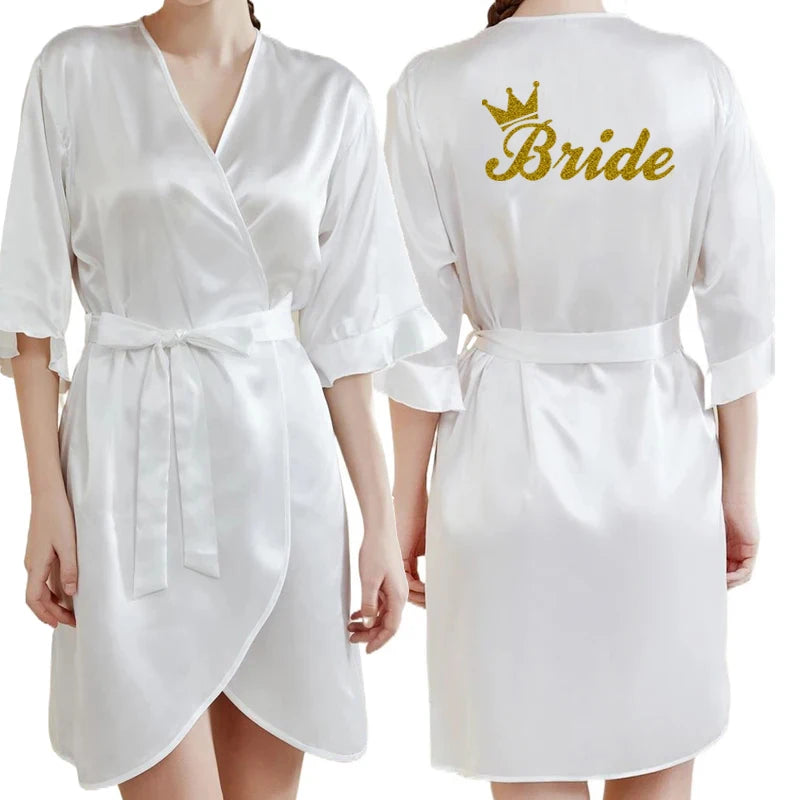Rose Gold Women Bathrobe White Letter Bride Bridesmaid | SAMAG