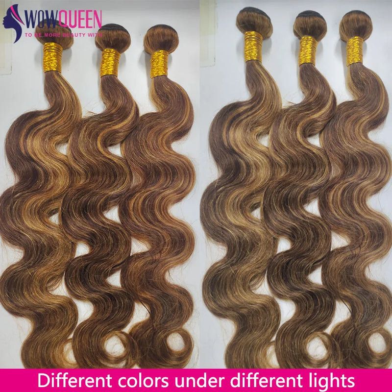 12A Highlight Body Wave Bundles Human Hair P4/27 Ombre Brown Blonde Bundles Colored Brazilian Human Hair Weaving Extensions