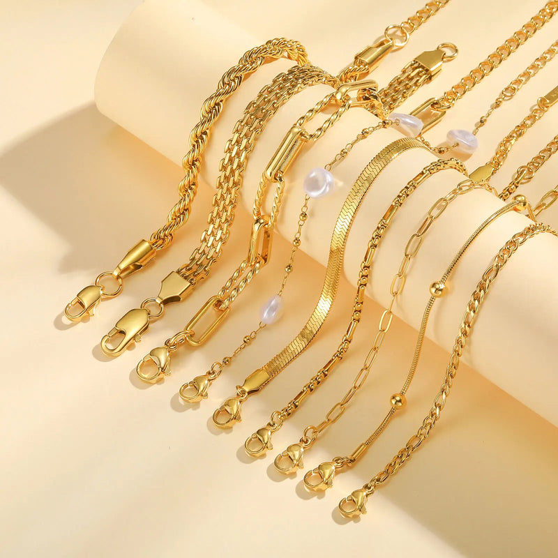 Waterproof Stainless Steel Chain Bracelets For Women, Gold Plated Fashion Stackable Link Gifts - Visuel 4 | SAMAG