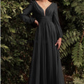 New Simple V Neck Long Bridesmaid Dresses with Sleeves | SAMAG
