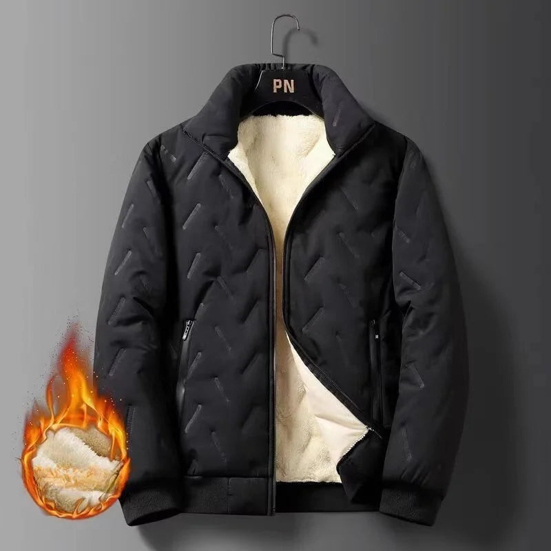 Men's Fleece Lined down Cotton Jacket Basketball Sport Coat Warm Stylish City Fashion Loose Fit Long Sleeve Stand Collar