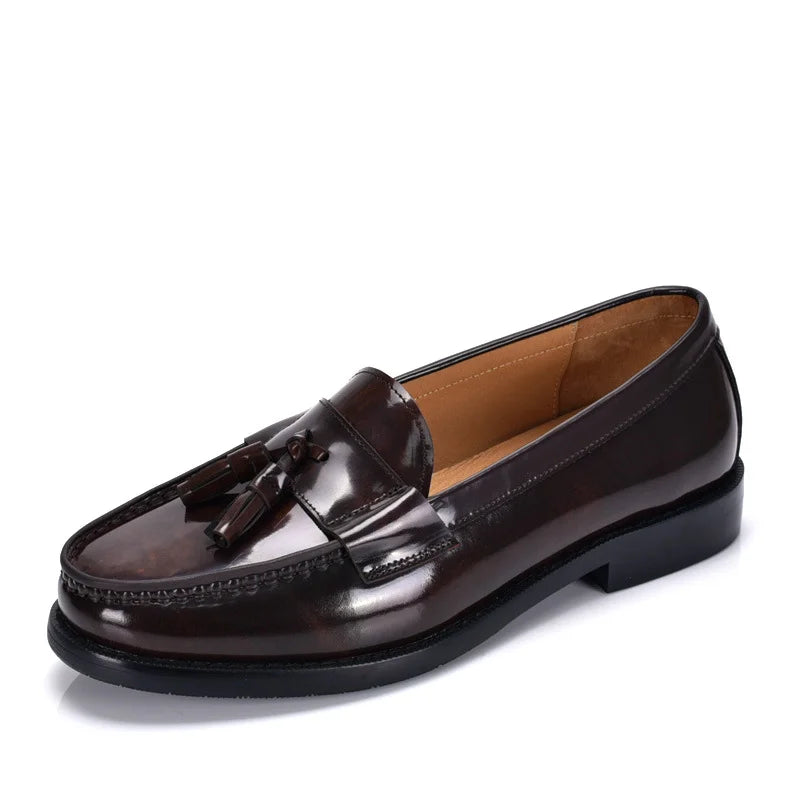 Black high-quality cowhide men's loafers tassel casual walking  driving all genuine leather men's shoes