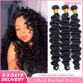 12A Natural Color Loose Deep Wave Human Hair Bundles And Weaves Unprocessed Brazilian Human Hair Weave Bundles 1/3/4PCS Raw Hair Bundles Weave Extensions Hair Extensions Materials For Women Natural Black Soft Silky Hair Loose