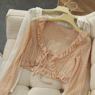 Lace Ruffle Shirt Y2Y Korean Summer Cardigan Sunscreen | SAMAG