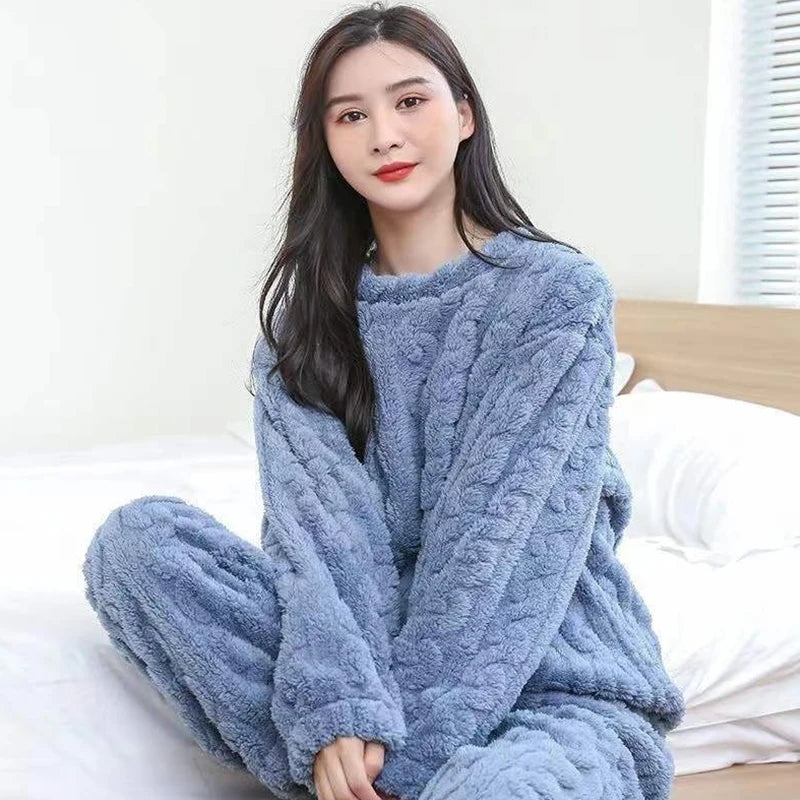Autumn Women Solid Warm Sets Thicken Velvet Ribbed Fleece | SAMAG