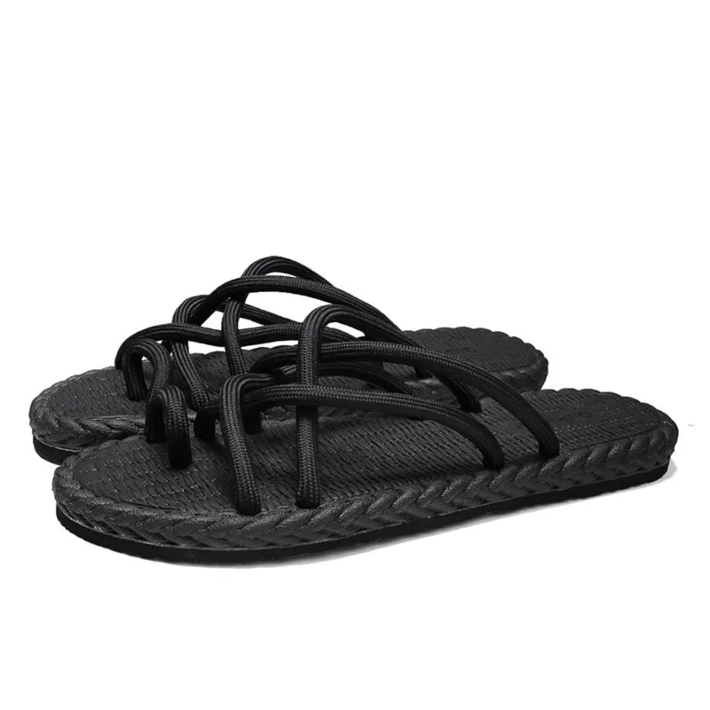All Match EVA Outer Wear Shoes Personality Soft Braided Rope Flats Slippers Beachwear Anti Slip Home Slides Sandals Beach