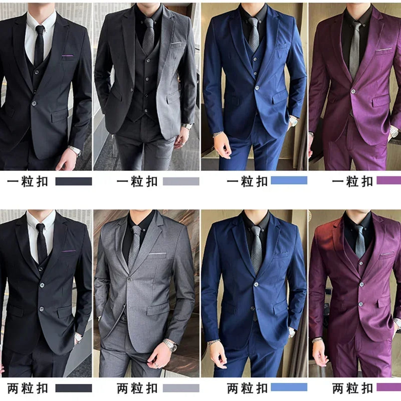 Suit (Blazer+ Vest + Pants) Men's Fashion Casual Outdoor Gentleman Business Wedding Formal Dress British Style Wedding Suit
