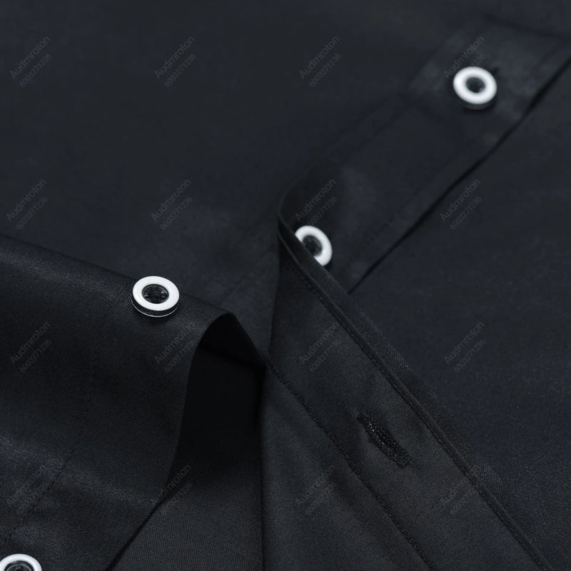 Men's Banded Collar Dress Shirts Long Sleeve Button Down Mandarin Versatile Solid with Pocket - View 7 | SAMAG