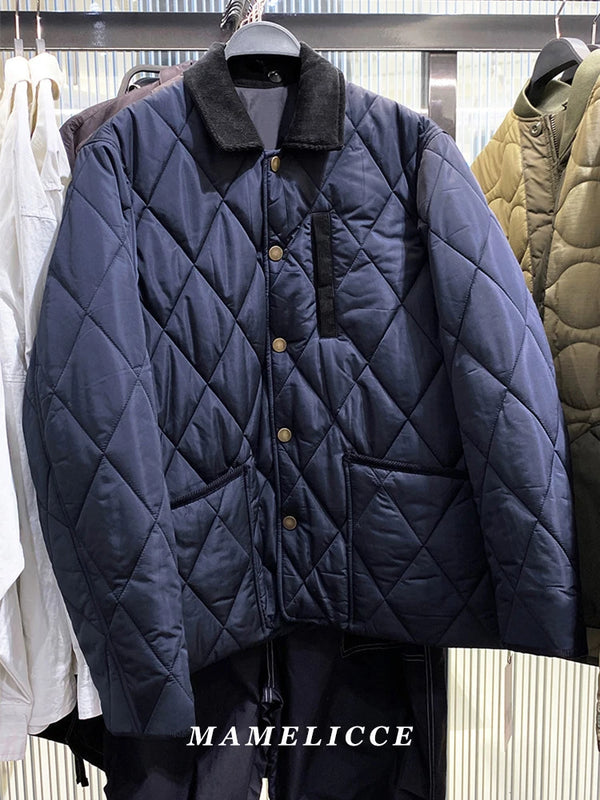 MAMELICCE Original design Stitching contrast turn down collar jacket simple loose cotton jackets tops