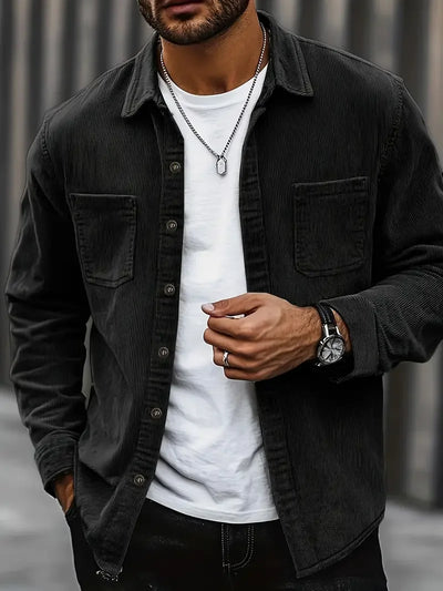 Men's Corduroy Long Sleeve Button Down Shirt, Turn Collar | SAMAG