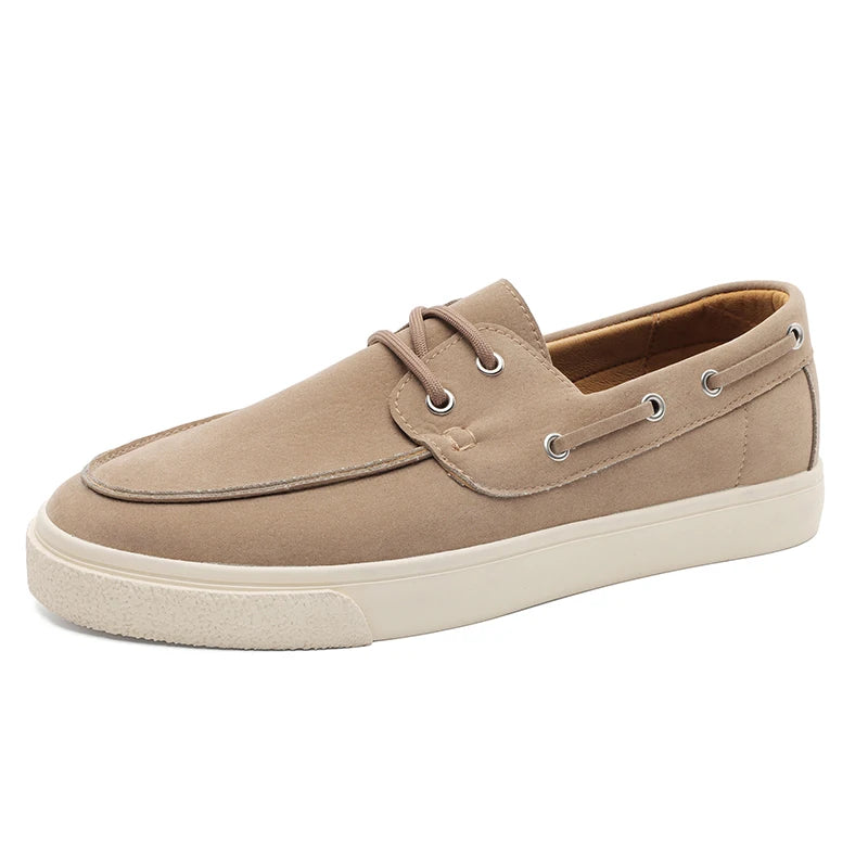 Men's Casual Loafers Shoes Fashion Thick Sole Suede Leather Boat Shoes Non-Slip Breathable Comfortable Slip-On Sneakers for Men