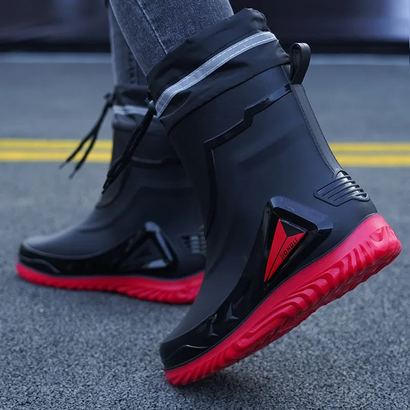 Men's Rain Shoes Fashion Waterproof Men's Rain Shoes Outdoor Non-slip Work Shoes for Men Cotton Warm Rain Boots Kitchen Footwear