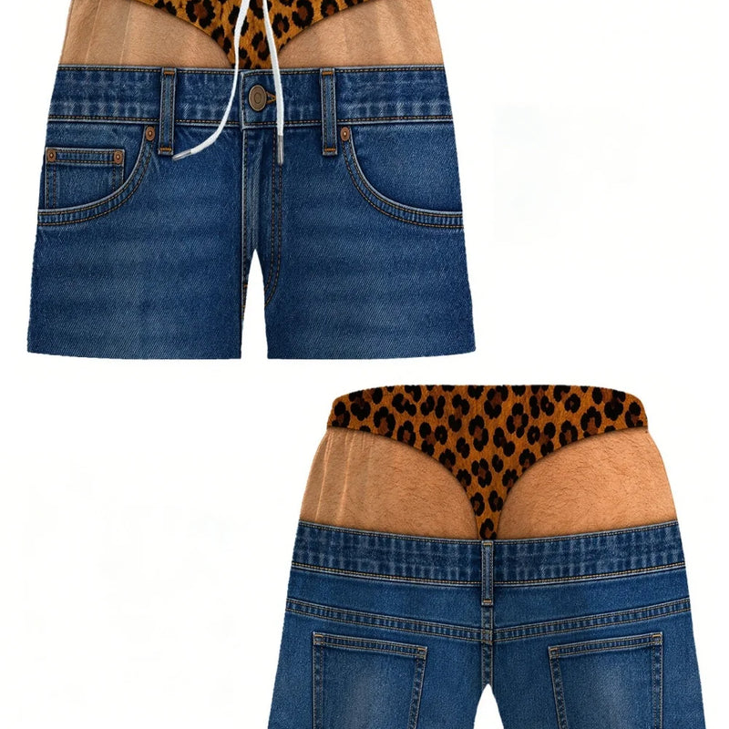 Men Funny Fake Two Piece Shorts Optical Illusion Thong Print Beach Fun Swim Trunks for Summer Holiday - View 3 | SAMAG