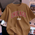Chicago Usa Letter Printing T-Shirt Women Cotton Summer Short Sleeve Tops Comfortable Soft O-Neck T Shirt Casual Womans Clothes