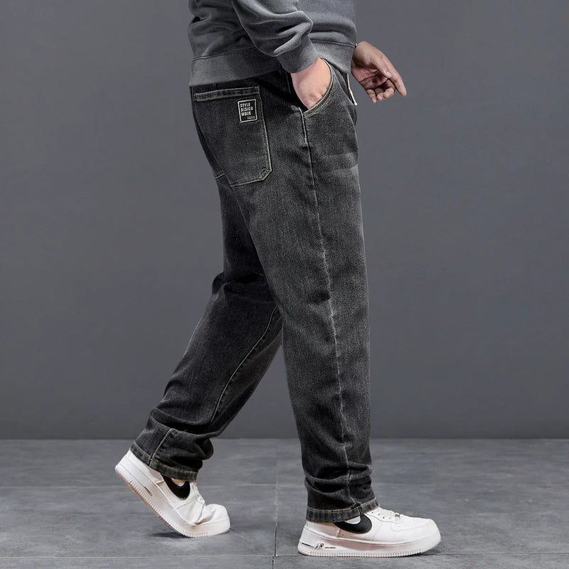 Extra Big Size Jeans Men High Elastic Waist Baggy Denim | SAMAG