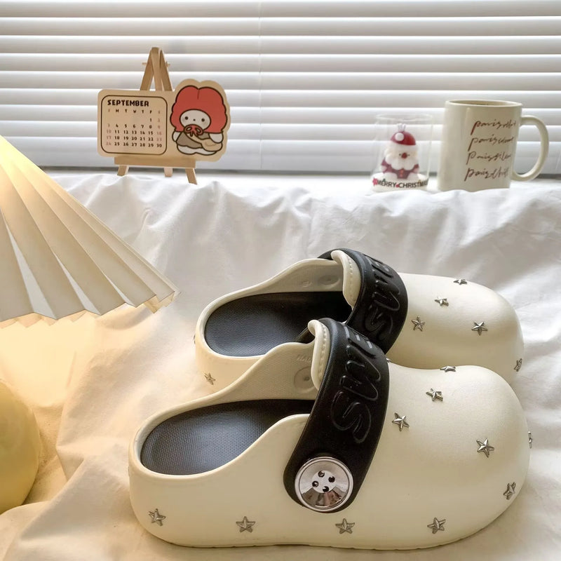Small and high-end star studded toe caps, thick soled M ü ller shoes, versatile for summer commuting and outdoor wear