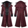 2026 Burgundy Medieval Jacquard Trench Coat for Men,Vintage Gothic Dark Men's Jacket ,Halloween Cosplay Performance Costume Men