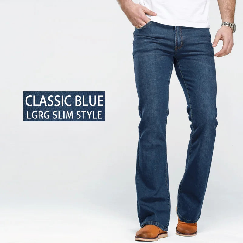 Men's Boot Cut Jeans Slightly Flared Slim Fit Blue Black | SAMAG