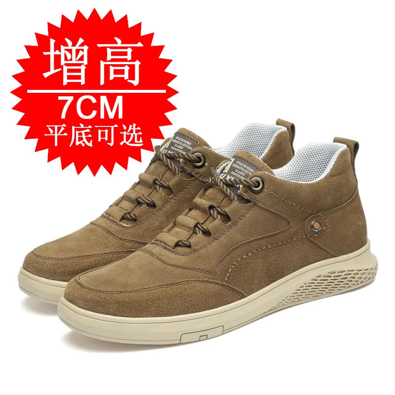 Men's Invisible Height Elevator Shoes Sneakers Lifting Shoes Taller Hidden Heel 7cm Trainers Cow Suede Hidden Heel Shoes