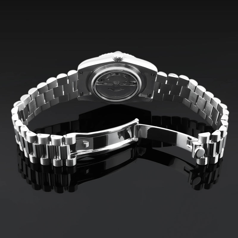 CORGEUT NH36 Mechanical Men's Watch Date of the Week Show President Chain Strap Steel Case Watch Threaded Arc Bezel Waterp
