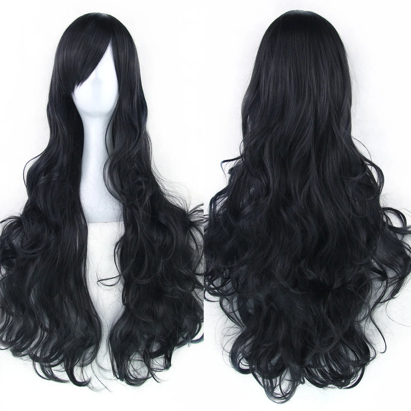 Soowee Curly Long Synthetic Hair Green Wig Hairpiece Pink Black Party Hair Cosplay Wigs for Women
