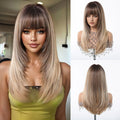 EASIHAIR Medium Length Wavy Blonde Synthetic Wig With Bangs For Women Natural Wigs Hair Heat Resistant Daily Party Cosplay Use