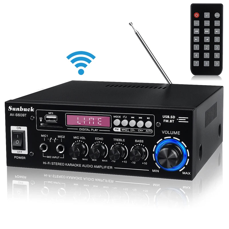 AK35/AV-660BT Audio Power Amplifiers 2 Channel Bluetooth-Compatible HIFI Sound Amplificador 110/220V Home Theater Sound System