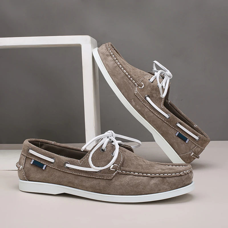 New Men's Casual Shoes Fashion Leather Docksides Boat Shoes British Style Lace Up Men Loafers Men Breathable Handmade Moccasins