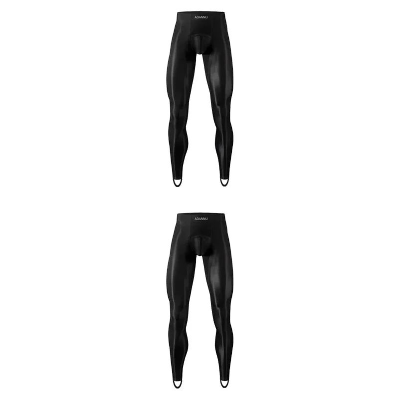 Men Ice Silk Leggings Underwear Ultra Thin Sexy Transparent High Stretch Foot Anti Slip Pants Sports Fitness Bottoms Underpants
