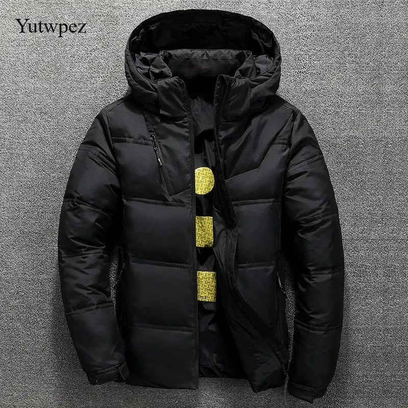 Outdoor Casual Hooded Overcoat Clothes White Duck Down Jacket Men Winter Men's Coat Windproof Removable Cap Parkas Solid Color