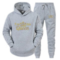 Fashion Long Sleeves KING And QUEEN Printed Hooded Suits Autumn Winter Couple Hoodie + Pants 2 - Piece - View 3 | SAMAG