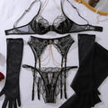 Luxury Halter-Neck Lingerie Set with Metal Chain Decoration See-Through Heavy Embroidery Body-Shaping Sexy Five-Piece Ensemble