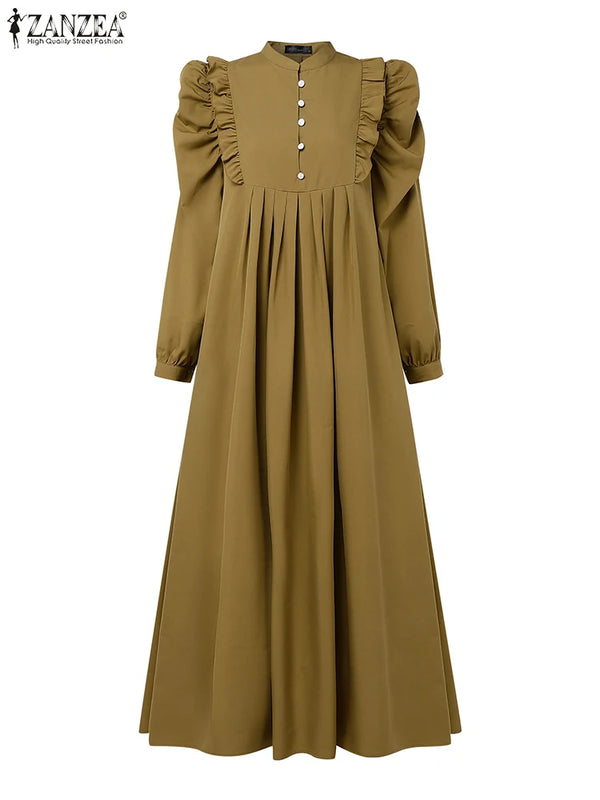 ZANZEA Muslim Modest Maxi Dresses Women Elegant Ruffles | SAMAG