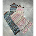 Metallic Striped Pleated Printed Pants Set for Women Fashion 2026 Summer New Slim Fit Elastic Vest + Straight Pants 2-Piece Set