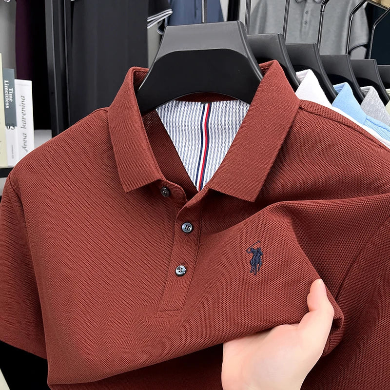 100% pure cotton high - end brand men's short sleeve polo shirt summer fashion original pony embroidery golf - View 5 | SAMAG