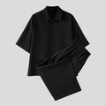 INCERUN Men's Sets Solid Lapel Short Sleeve Shirt Pants | SAMAG
