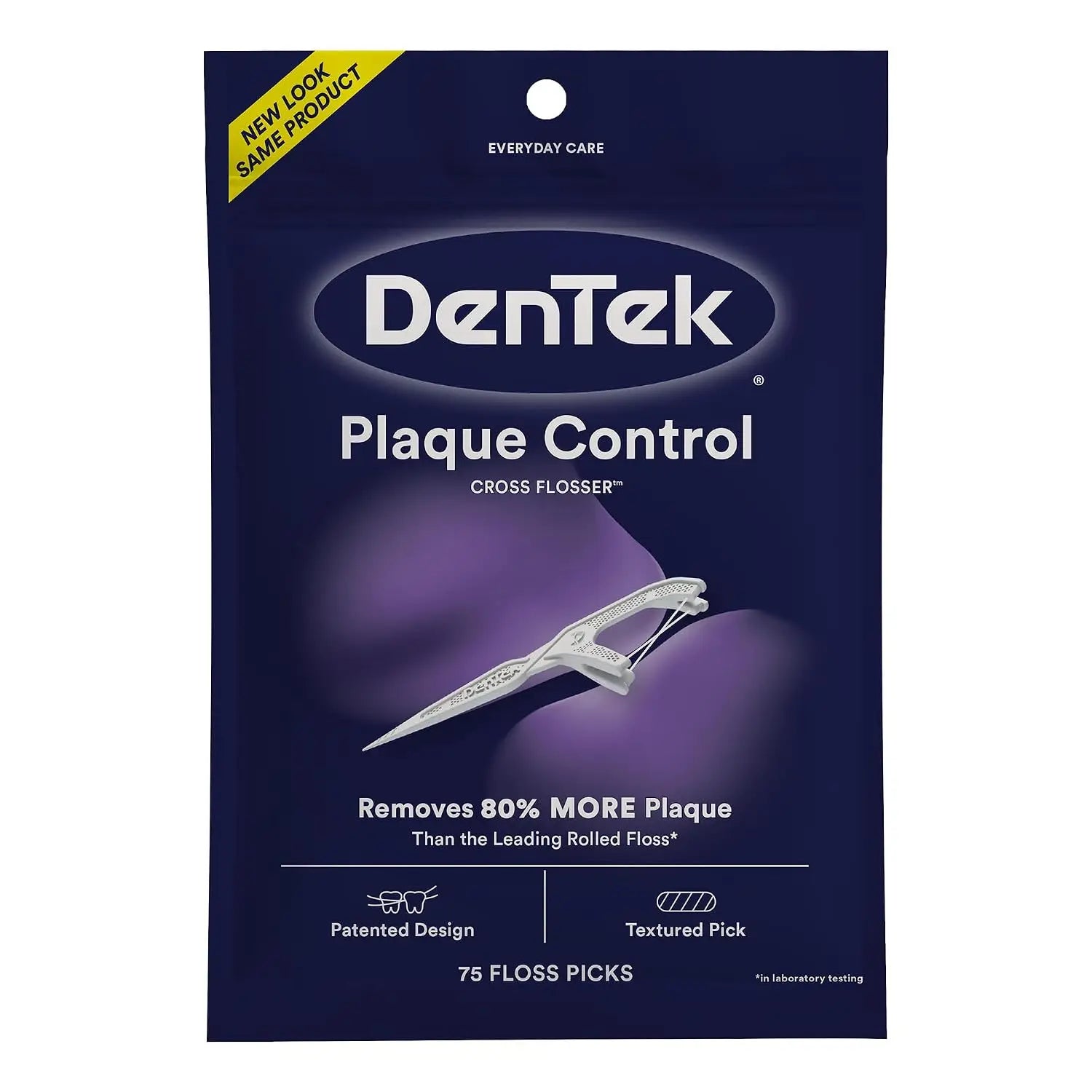 DenTek Plaque Control Floss Picks, X-Shaped Cross Flosser Dental Flossers, Easy Reach Teeth Cleaning, Plaque Removal, Oral Care, 75 Count (Pack of 1)