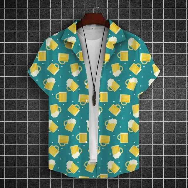 Hawaiian Shirt For Men 3d Beer Printed Short Sleeve Party | SAMAG