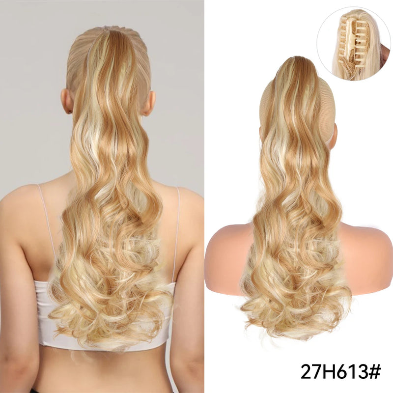 Synthetic Claw Clip On Ponytail Extension 22Inch Long Straight Wavy Ponytail Hair Ponytail With Claw Clip On Ponytail For Women