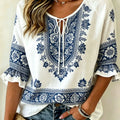 Women's Black Purple Floral Print Tie Neck Blouse, Casual - View 8 | SAMAG