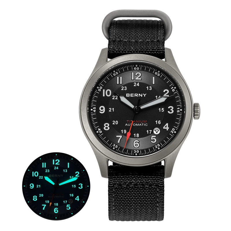 BERNY Titanium Automatic Men's Field Watches Date Sapphire Super Luminous Sports Easy Read Outdoor 10ATM Mechanical Watch