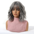 Short Silver Gray Curly Wavy Synthetic Wigs with Bangs for Women Grey Bob Cosplay Party Lolita Natural Hair Wig Heat Resistant