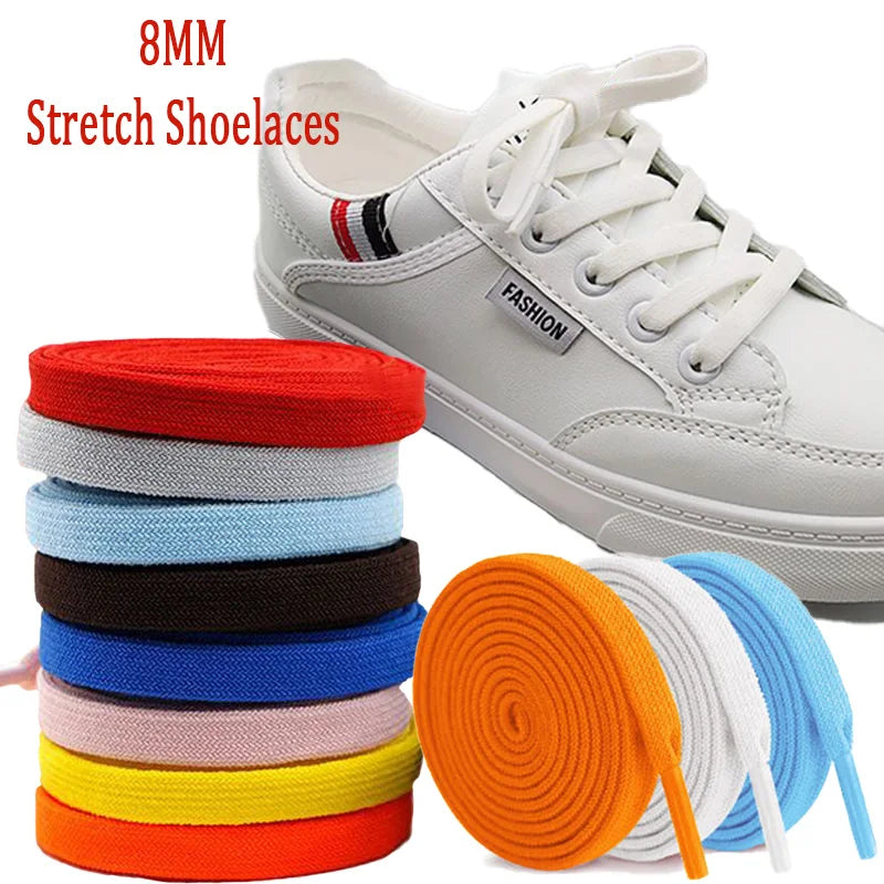 1 Pair No Tie Shoelaces for Shoes 8MM Flat Elastic Laces Sneakers Kids Adult Quick Shoelace Without Ties Shoe Accessories