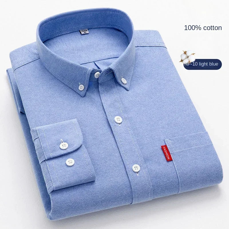 100% Pure Cotton Men's Solid Color Long Sleeve Shirt | SAMAG