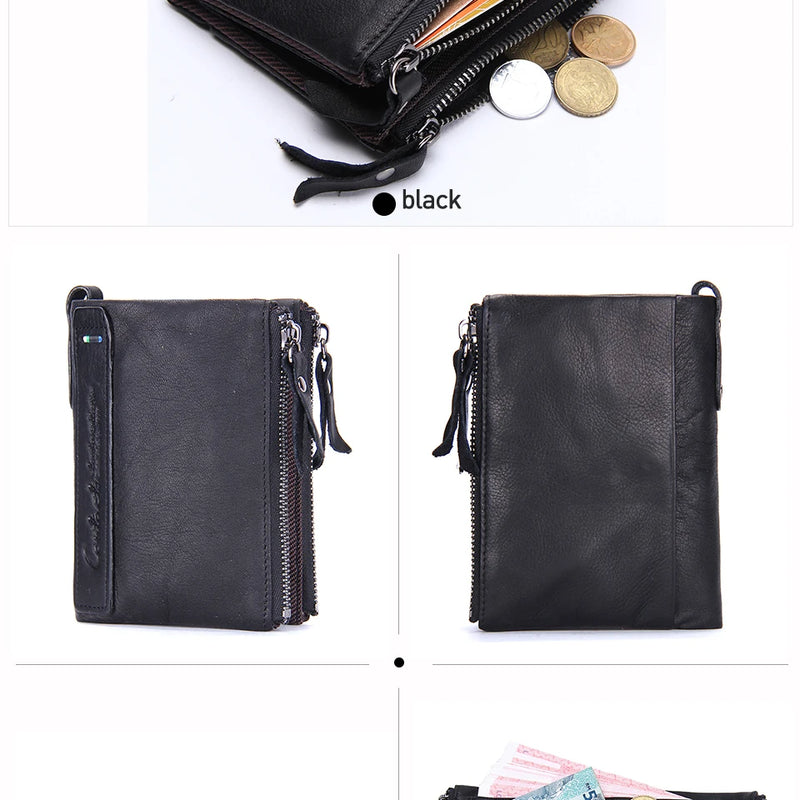 CONTACT'S Fashion Genuine Leather Women Wallet Bifold Card Holder Coin Purse Small Women's Purse Money Clip Men Pocket Wallets