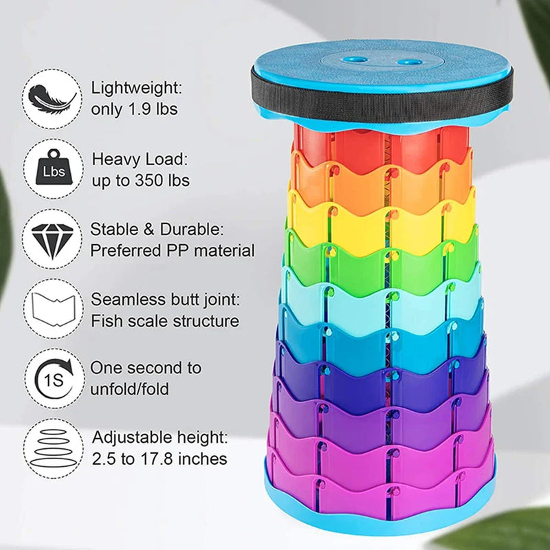 Telescopic Folding Camping Chair, Portable Foldable Camping Stool, Folding Beach Chair, Foldable Stool for Fishing Hiking Garden